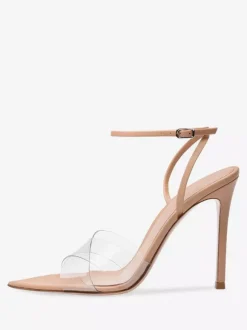 Nude High Heel Sandals Open Toe Transparent Stiletto Heel Dress Shoes