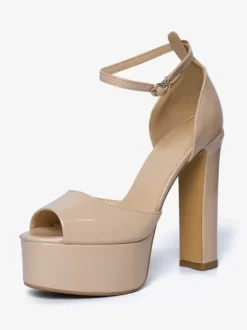 Nude High Heel Sandals Platform Open Toe Ankle Strap Party Prom Shoes