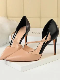 Nude High Heels Women Pointed Toe Strappy Stiletto Pumps