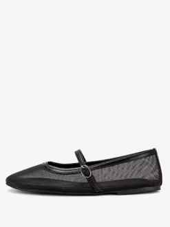 Nude Mesh Ballet Flats Round Toe Slip On Mary Jane Ballerina Flats