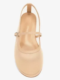 Nude Mesh Ballet Flats Round Toe Slip On Mary Jane Ballerina Flats