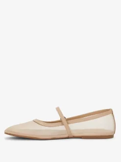 Nude Mesh Ballet Flats Round Toe Slip On Mary Jane Ballerina Flats