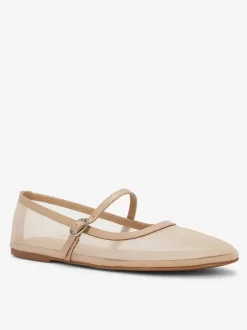 Nude Mesh Ballet Flats Round Toe Slip On Mary Jane Ballerina Flats