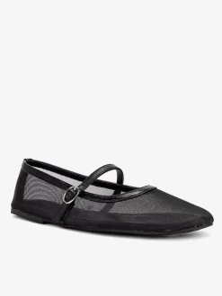 Nude Mesh Ballet Flats Round Toe Slip On Mary Jane Ballerina Flats