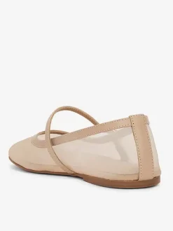 Nude Mesh Ballet Flats Round Toe Slip On Mary Jane Ballerina Flats