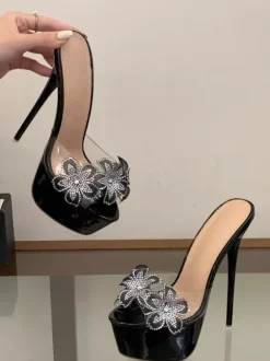Nude Sexy Sandals Platform Open Toe Floral Detail Backless Sandal Slippers