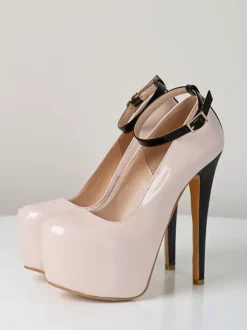 Nude Sexy Shoes Women Platform Almond Ankle Strap Pumps High Heels