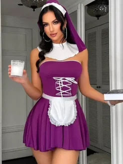 Nun Costumes Women's Sexy Top Skirt 4-Piece Sets