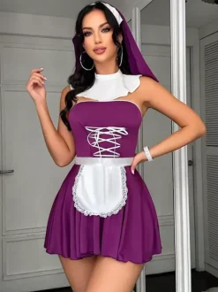 Nun Costumes Women's Sexy Top Skirt 4-Piece Sets