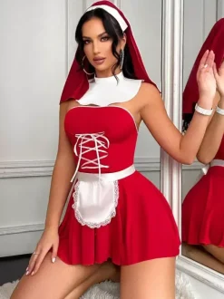 Nun Costumes Women's Sexy Top Skirt 4-Piece Sets