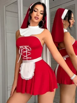 Nun Costumes Women's Sexy Top Skirt 4-Piece Sets
