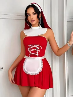 Nun Costumes Women's Sexy Top Skirt 4-Piece Sets