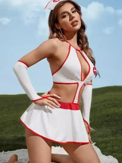 Nurse Cosplay Halter Cutout Lingerie Costume Set