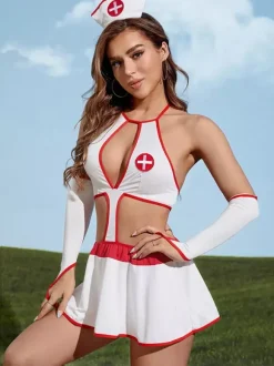 Nurse Cosplay Halter Cutout Lingerie Costume Set