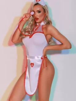 Nurse Costume Sexy Halloween White Women's T-back Dress