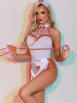 Nurse Costume Sexy Halloween White Women's T-back Dress