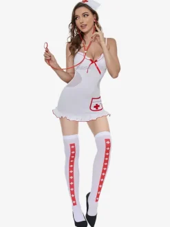 Nurse Costume Spaghetti Straps Backless Sexy Cosplay In Solid Color