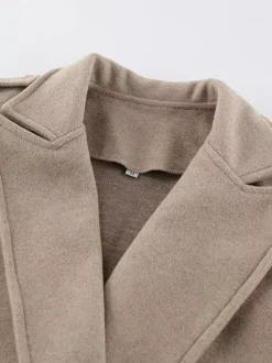 Oatmeal Wide Lapel Women's Short Blazer - Padded Shoulder Boxy Fit Jacket - Chic Spring Street Outfits 2026
