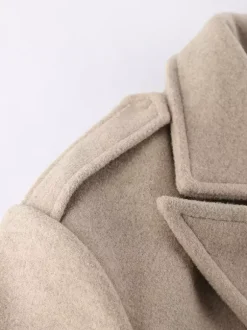 Oatmeal Wide Lapel Women's Short Blazer - Padded Shoulder Boxy Fit Jacket - Chic Spring Street Outfits 2026