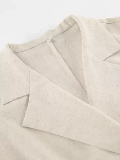 Oatmeal Linen Cotton Blend Women's Shirt Dress - Sleeveless Notched Lapel Long Dress With Pocket - Elegant Belted Summer Office Wear 2026