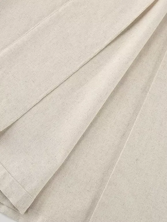 Oatmeal Linen Cotton Blend Women's Shirt Dress - Sleeveless Notched Lapel Long Dress With Pocket - Elegant Belted Summer Office Wear 2026