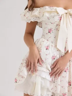 Off Shoulder Floral Mini Dress With Bow Detail For Summer 2026