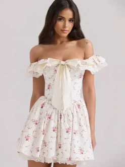 Off Shoulder Floral Mini Dress With Bow Detail For Summer 2026