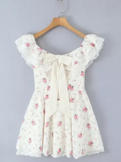 Off Shoulder Floral Mini Dress With Bow Detail For Summer 2026