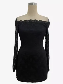 Off Shoulder Lace Bodycon Long Sleeve Mini Dress For Women 2026