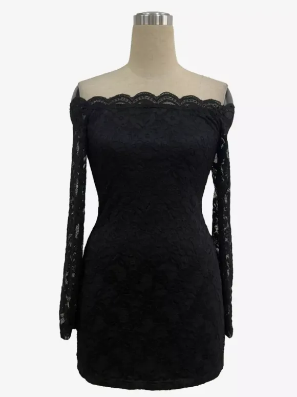 Off Shoulder Lace Bodycon Long Sleeve Mini Dress For Women 2026