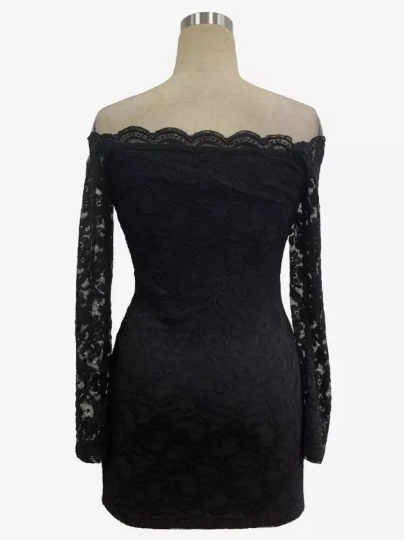 Off Shoulder Lace Bodycon Long Sleeve Mini Dress For Women 2026