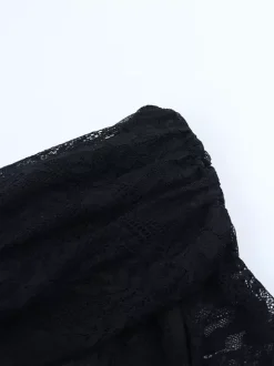 Off Shoulder Lace Patchwork Maxi Dress For Women - Black Gothic Sheer Sleeve Bodycon Gown - Spring Gala Party Outfits 2026