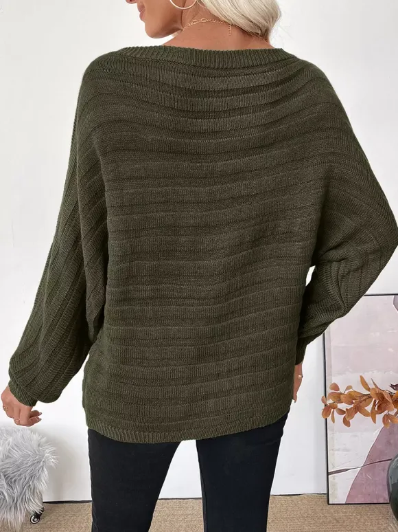 Off Shoulder Loose Fit Long Sleeve Knitted Sweater Top For Women 2026