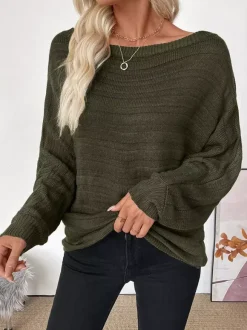 Off Shoulder Loose Fit Long Sleeve Knitted Sweater Top For Women 2026