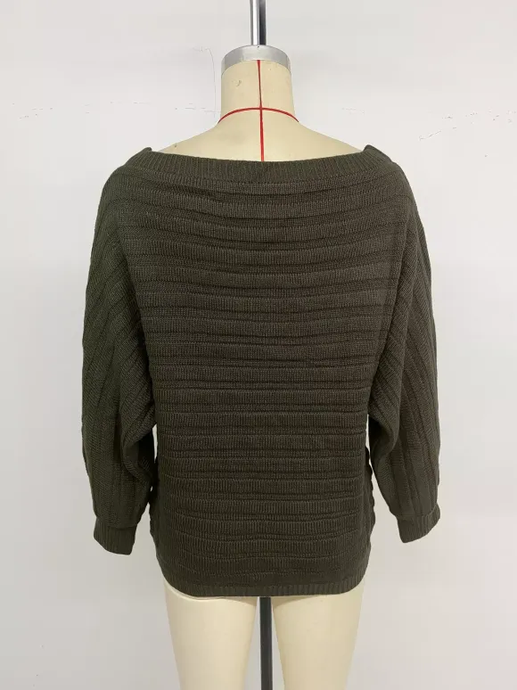 Off Shoulder Loose Fit Long Sleeve Knitted Sweater Top For Women 2026