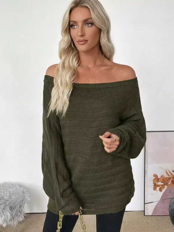 Off Shoulder Loose Fit Long Sleeve Knitted Sweater Top For Women 2026