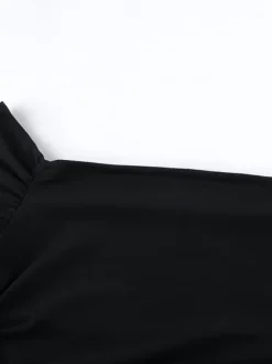 Off Shoulder Puff Hem Ruched Long Sleeve Bodycon Mini Dress For Women 2026