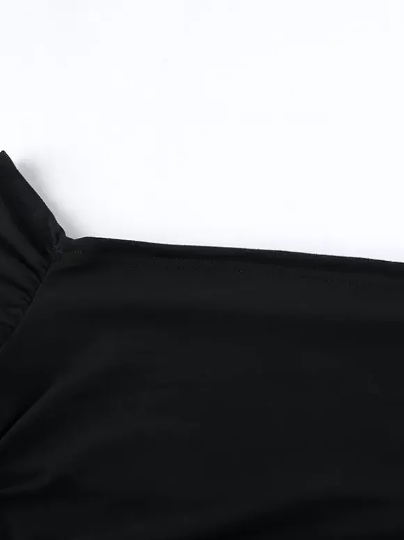 Off Shoulder Puff Hem Ruched Long Sleeve Bodycon Mini Dress For Women 2026