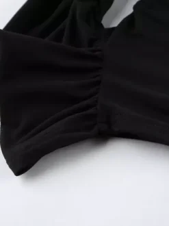 Off Shoulder Puff Hem Ruched Long Sleeve Bodycon Mini Dress For Women 2026