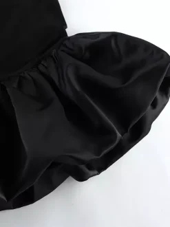 Off Shoulder Puff Hem Ruched Long Sleeve Bodycon Mini Dress For Women 2026