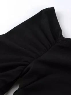 Off Shoulder Puff Hem Ruched Long Sleeve Bodycon Mini Dress For Women 2026