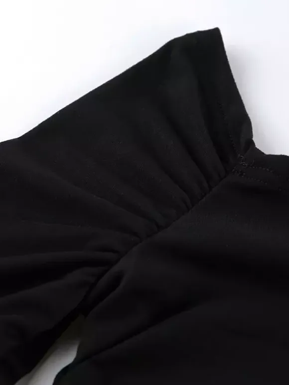 Off Shoulder Puff Hem Ruched Long Sleeve Bodycon Mini Dress For Women 2026