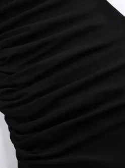 Off Shoulder Puff Hem Ruched Long Sleeve Bodycon Mini Dress For Women 2026