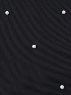 Off Shoulder Women's Maxi Dress - Elegant Pearl Beaded Back Slit Black Bodycon - Spring Party Wear 2026