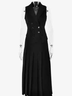 Office Two Piece Co-ord Set For Women Double-breasted Lapel Vest And Pleated Long Skirt Summer Outfit 2026