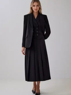 Office Two Piece Co-ord Set For Women Double-breasted Lapel Vest And Pleated Long Skirt Summer Outfit 2026