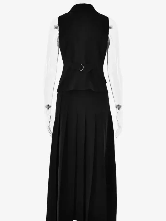 Office Two Piece Co-ord Set For Women Double-breasted Lapel Vest And Pleated Long Skirt Summer Outfit 2026