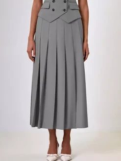 Office Two Piece Co-ord Set For Women Double-breasted Lapel Vest And Pleated Long Skirt Summer Outfit 2026