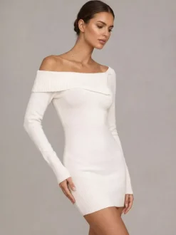 Off Shoulder Knit Mini Dress For Women 2026