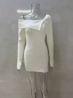 Off Shoulder Knit Mini Dress For Women 2026